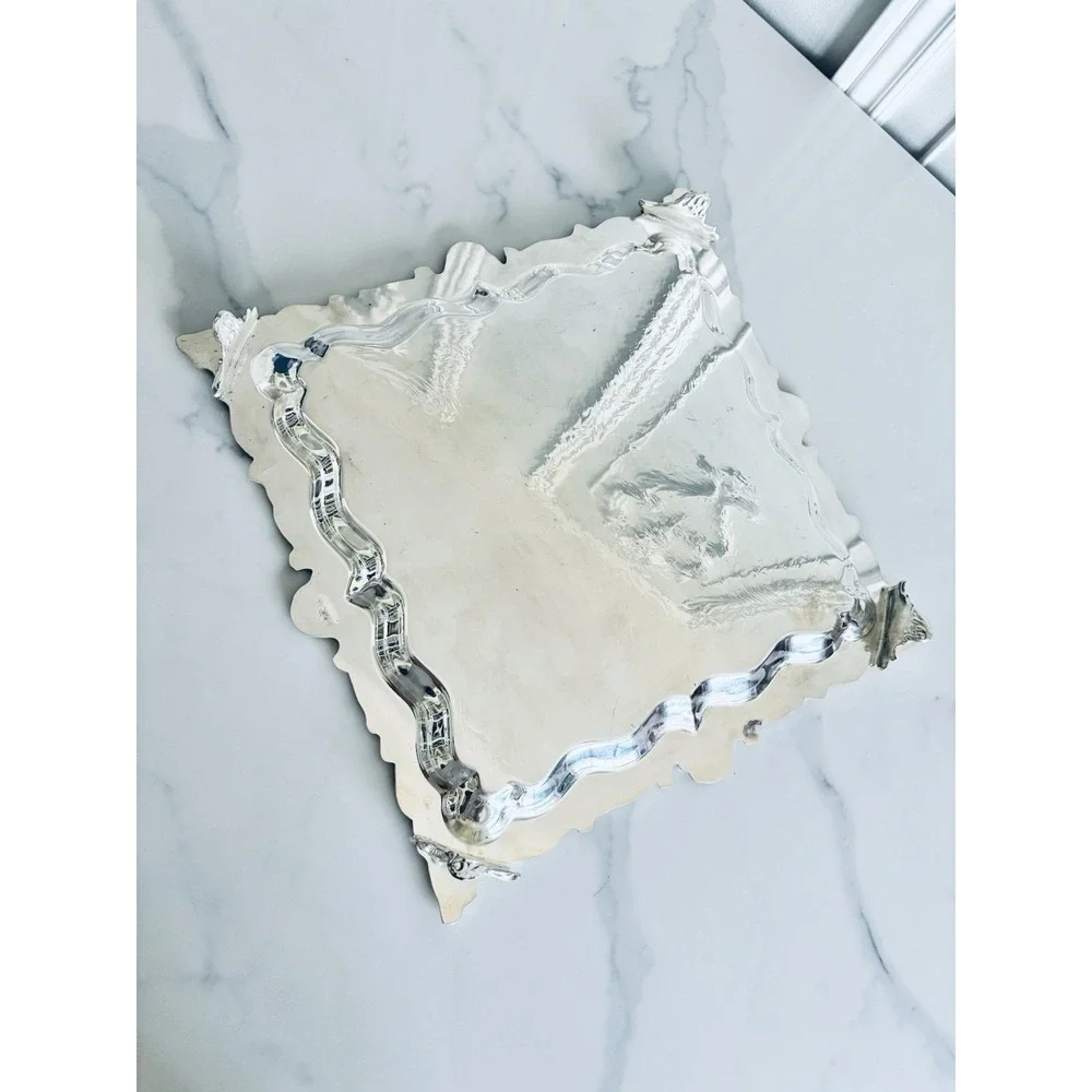 Vintage Birmingham Victorian Style Silver Plated Square Platter Trays Set Of 2